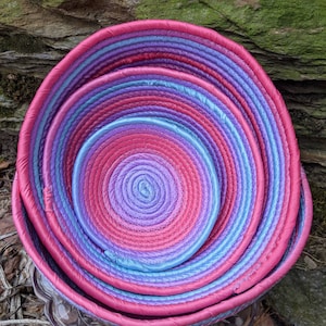 Upcycled Basket, Rustic Farmhouse Basket, Coil Basket, Handmade Basket, Housewarming Gift, Rope Bowl, Entryway Basket, Rainbow Basket