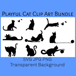 Katze mit Garn svg, Katze Silhouette Clip Art, Katze Bundle png, verspielte Katze svg, Scrapbook Katze, schwarze Katze digitaler Download, Kitty Clipart