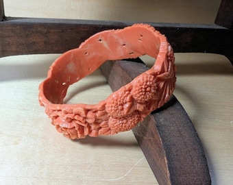 Vintage 40er Jahre oranger Celluloid Blumen Armreif