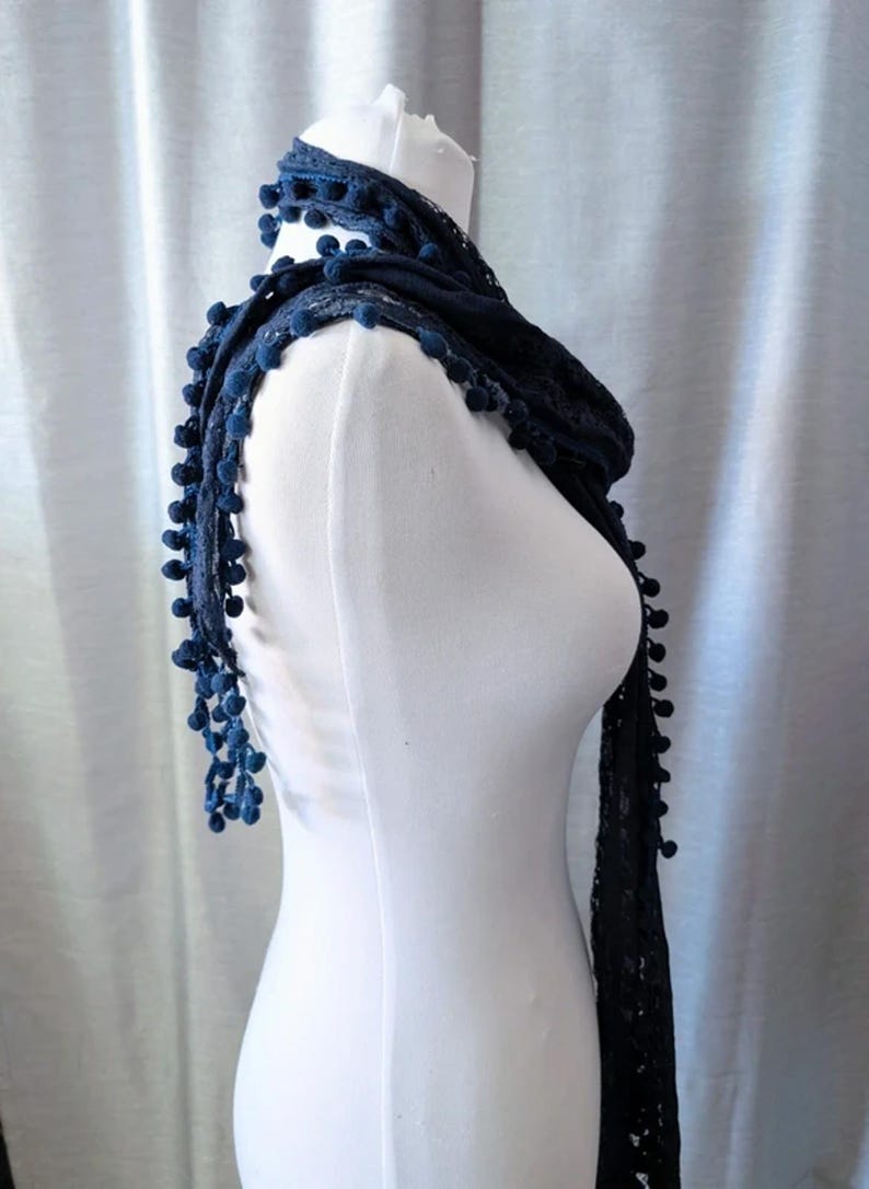 Vintage 20er 30er Jahre Antik Marineblauer Spitzenschal Bild 1