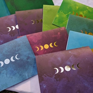 Rainbow Moon Stationery, Letter Writing Set, Moon Phase Cards, for greeting, Goddess Wicca theme, Greeting Cards for Pagans, Samhain Cards