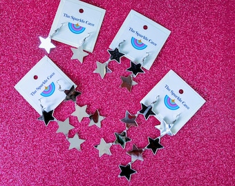 Star Mirror Dangle Earrings, Handmade Star Earrings, Cosmic Gifts