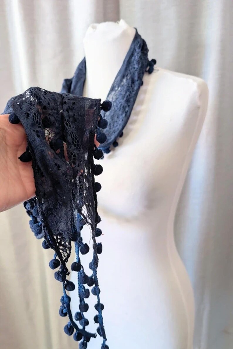 Vintage 20er 30er Jahre Antik Marineblauer Spitzenschal Bild 5
