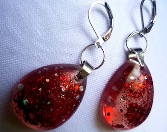 Red Glitter Earrings, Valentines gift for Women, Best friend Gift, Galaxy Earrings Dangle, Witch Earrings Dangle, Fantasy Earrings