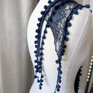 Vintage 20er 30er Jahre Antik Marineblauer Spitzenschal Bild 3