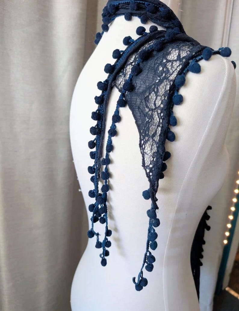 Vintage 20er 30er Jahre Antik Marineblauer Spitzenschal Bild 3