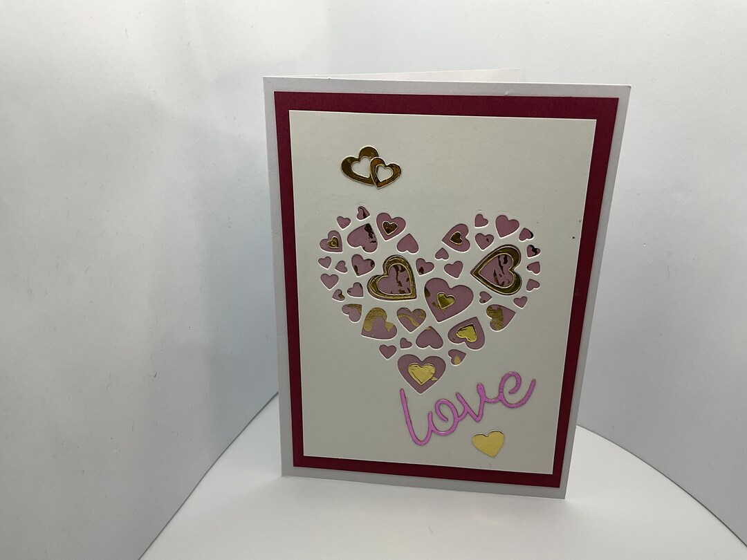 Pink & Gold Hearts Valentine's Day Card - Etsy