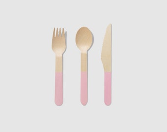 Pale Pink Wooden Cutlery Set (30 per pack)