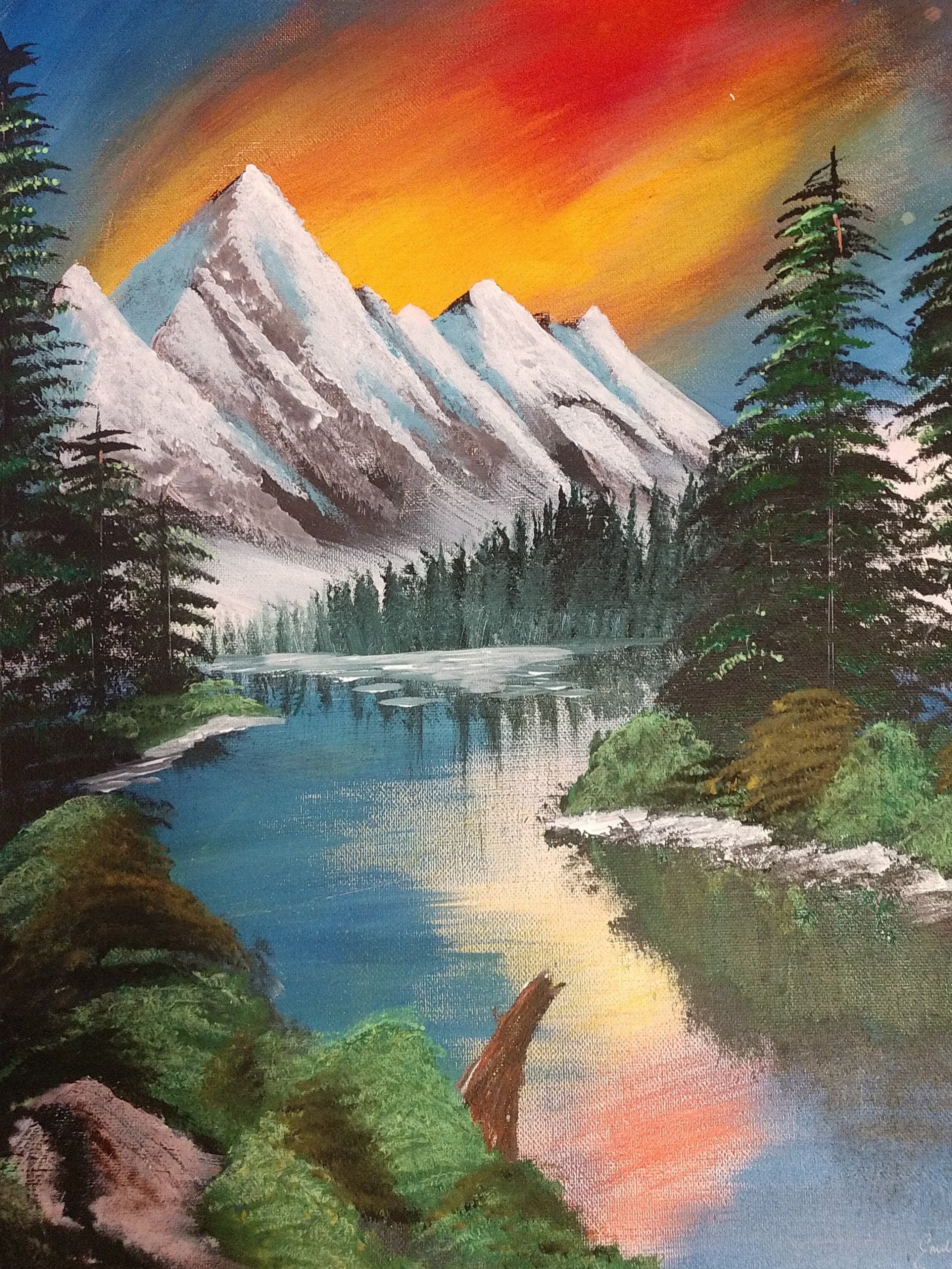 Secluded Lake Inspired by Bob Ross Painting by Kyla Trotter