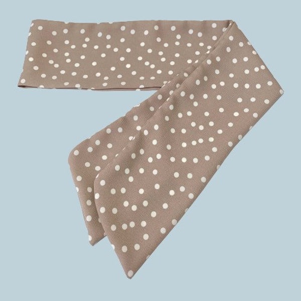 Taupe and White Polka Dot Hair Scarf-Cream Hair Scarf-Vintage-Taupe Hair Scarf-Ponytail Scarf-Bag Scarf-Polka Dot Hair Scarf-Dotted-Brown