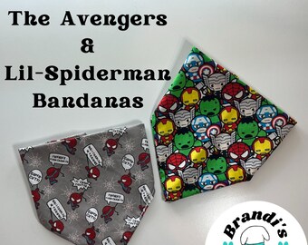 Avengers, Marvel, Superhero, Dog Bandana, Pet Accessories, Puppy clothes, dog mom gifts, elastic slip-on dog bandana, no tie bandana, scarf