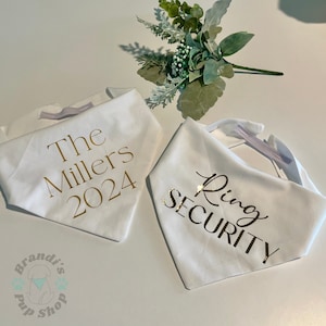 Custom Wedding Dog Bandanas, Engagement Photo Dog Bandanas, Dog of Honor, Ring Security, Dog in Wedding, pet wedding, Brandi&#39;s Pup Shop