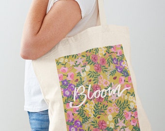 Bloom Tote bag-botanical print-flower power-Studio LaWiene-small gift-art print-spring-Canvas bag-bohemian style