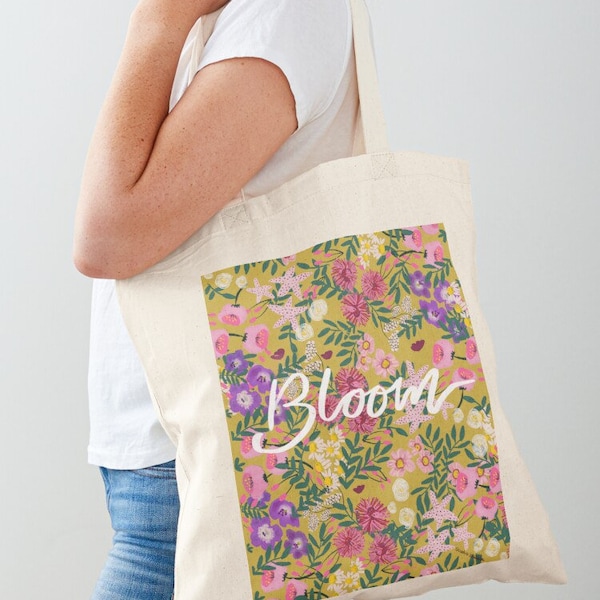 Bloom Tote bag-botanical print-flower power-Studio LaWiene-small gift-art print-spring-Canvas bag-bohemian style