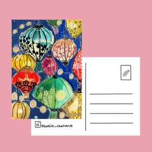 Hoi An lights postcard - Greetingcard - Asian Art - Small gift - Gift for her - Send a greetingcard - Christmas illustration