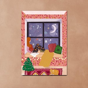 Cozy window Christmas time - Christmas card - postcard with envelope