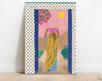 Meet me at the Doors - A4 illustration print - poster - wall art - oriental - travel - pattern design - Flower print - Bohemens style