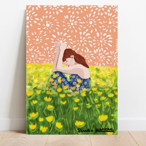 Campos de pensamiento - Impresión ilustrada A4 - Arte mural - Póster floral - Regalo de yoga - Arte de interior - Impresión botánica - Autocuidado