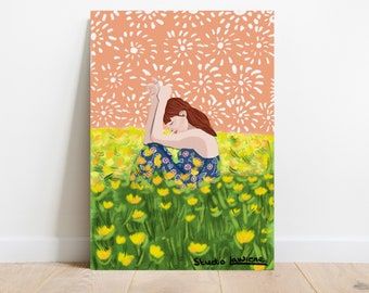 Fields of thought - A4 Illustration print- Wall art - Flower poster - Yoga gift - Interior art - Botanical print - Self care