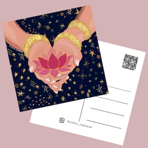 Postcard Lotus flower (148x148 mm) - Wintercard- Christmas card - kerstkaart - Lotus flower - darkblue - meditation art - yoga art - gift