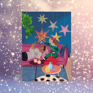 Samen op de bank - Christmas card - postcard with envelope