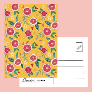 Sonniges Zitrusfruchtmuster - Grußkarte - Postkarte - Grapefruit - Musterdesign - Studio Lawiene - kleines Geschenk - Illustrationsdruck