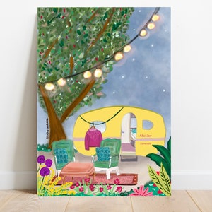 Happy camper - illustration print - wall art - colorful - interior art - Studio LaWiene - print - camper - festival life - camping art -
