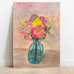 Flower Jar - Art print A4 A5 - illustration print - wall art - small gift - Botanical art - interior art - flower bomb - still life - flower