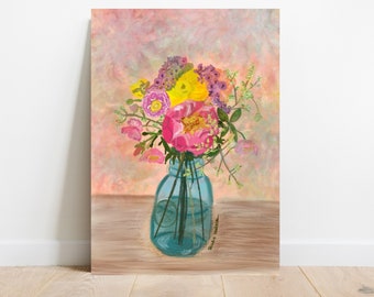 Flower Jar - Art print A4 A5 - illustration print - wall art - small gift - Botanical art - interior art - flower bomb - still life - flower