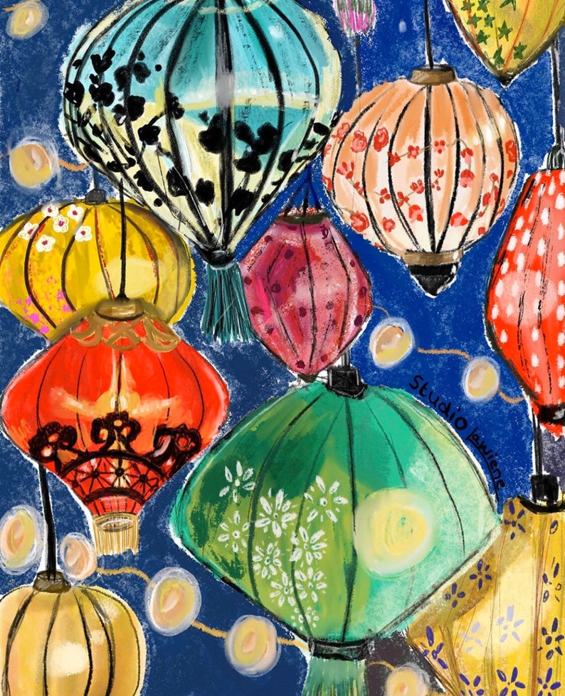 Hoi An Lights Poster A3 Wall art Asian art Interior Art Lanterns Lanterns image 3
