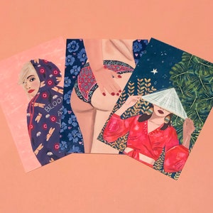 Conjunto de mujeres fuertes - Poder femenino - Postales de mujeres fuertes - Conjunto de tarjetas de felicitación - Papelería - Arte colorido con citas - Pequeño obsequio