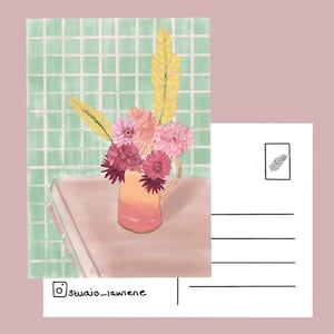 Kitchen flowers - postcard - greeting card - wall art - flower art - wildflowers - pastel colors - botanical print - small gift