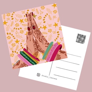 Postcard Henna Hands (148x148 mm) - winterhard - Christmas card - pink - namaste - zen - meditation art - yoga art - wall art - small gift