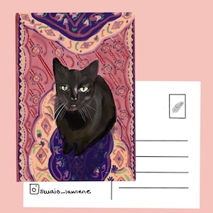 Luna-postcard-greeting card-black cat-cat art-pet art-small gift-Studio avalanche- A6-illustration print