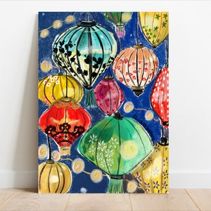 Hoi An Lights- Cartel A2/A3 - Arte de pared - Arte asiático - Regalo para ella - Arte interior - Linternas -Lampion - Hoi An print - Travel-Chrismas print