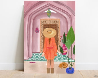 Secret Souks - illustration print - Moroccan art - Marrakech - Bohemian style - Studio LaWiene - pink print -