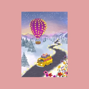 Luci di Natale nella notte (mongolfiera) - Biglietto natalizio - Cartolina con busta - Biglietto natalizio/invernale