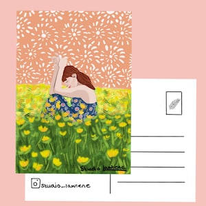 Pola myśli - Pocztówka - Kartka okolicznościowa - Ilustracja jogi - Botaniczna - Pole kwiatów - Mały prezent - Wysyłanie pocztówki