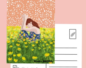 Fields of thought - Postcard - Greetingcard - Yoga Illustration - Botanical - Flower Field - Small gift - Sending a postcard