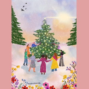 Donne Unite (Intorno all'albero) - Cartolina di Natale - Cartolina con busta - Cartolina di Natale/Inverno