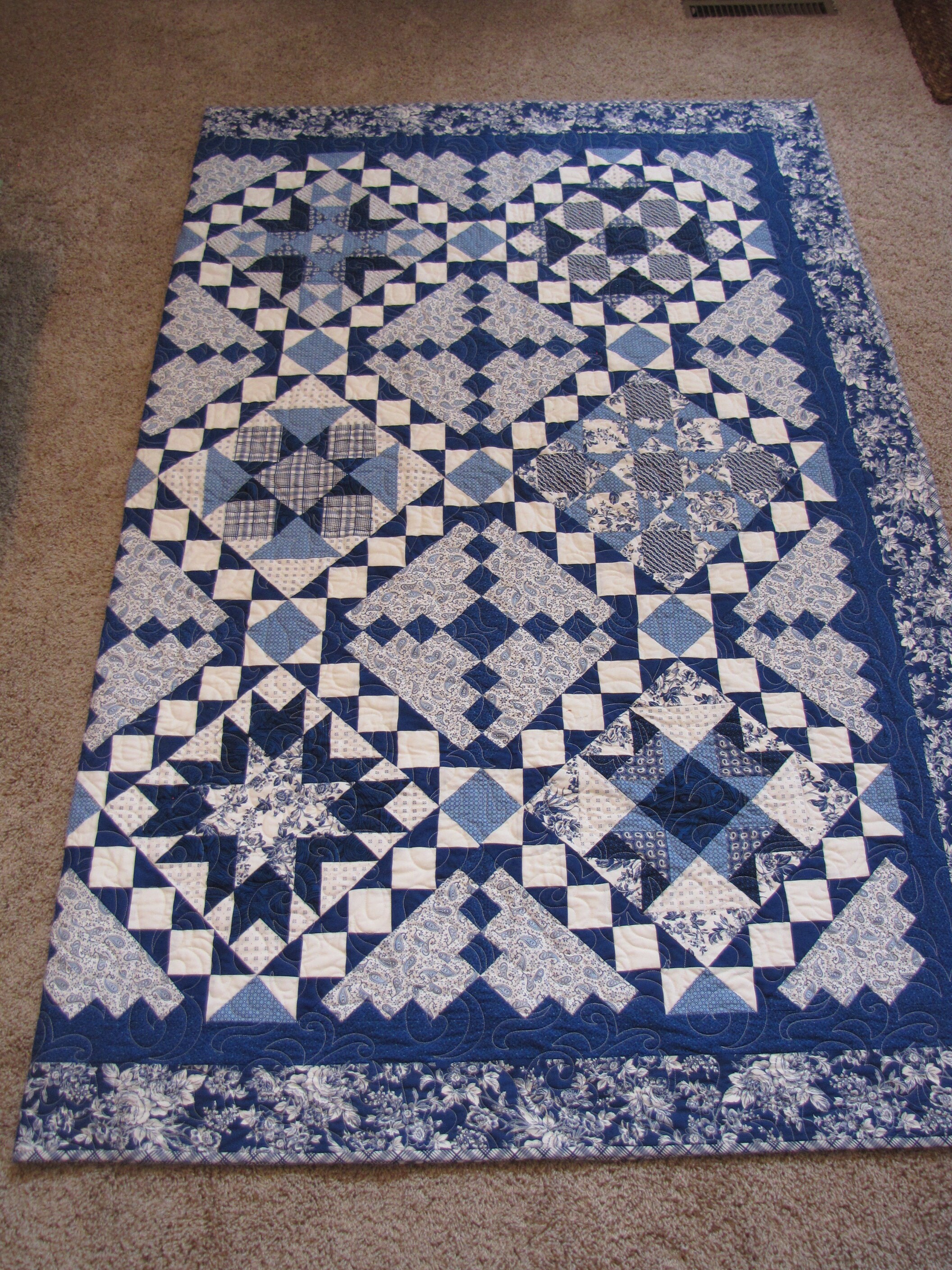 Blue Floral Quilt Etsy