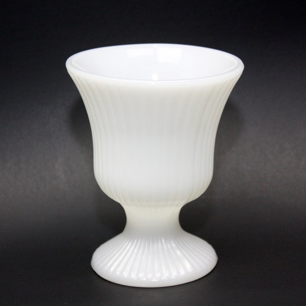 E.O. Brody, White, Milk Glass, Ribbed, Pedestal Vase, Planter, M7000