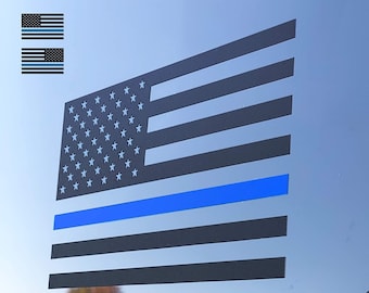 Thin Blue Line American Flag Decal, Police Support Bumper Sticker (1 Pair)