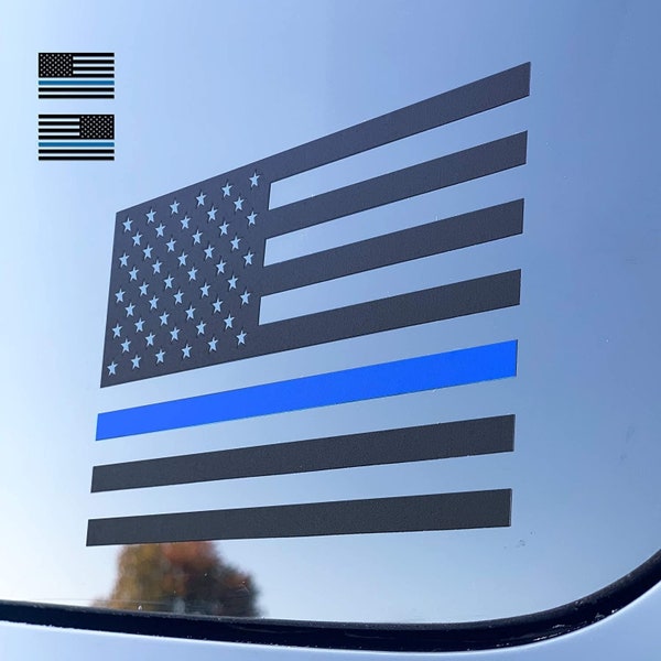 Thin Blue Line Flag Decal Back The Blue American Flag Police Support Bumper Sticker (1 Pair)