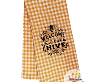 Bee Themed Kitchen Towel: Gingham Farmhouse Dish Towel