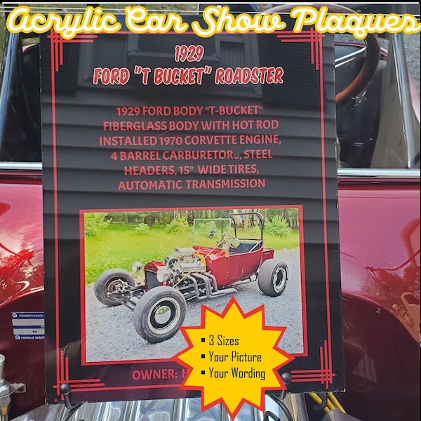 Car Show Sign|Car Info Plaque|Acrylic Car Show Sign|Fully Customized Car Info Plaque|Auto Plaque|Motorcycle Info Sign|Vehicle Info Sign