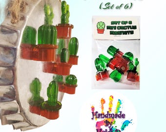 Handmade Mini Cactus Magnets: Epoxy Resin Fridge Decor - Set of 6