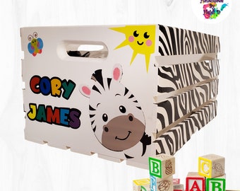 Animal Themed Childs Toy Crate|Children's Personalized Toy Box|Personalized Baby Shower Gift|Toy Box|Book Crate|Unique Childs Gift