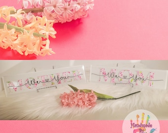Mother's Day Tile Plaque: Rose Floral Vinyl, 'We Love You'