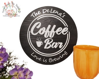 Personalized Coffee Bar Sign: 10" Wooden Decor, Coffee Lover Gift
